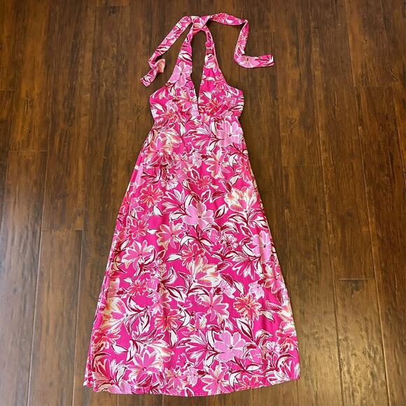 PETAL + PUP Nyla Dress Pink Floral Halter Neck A-Line Summer Beach - Picture 1 of 11